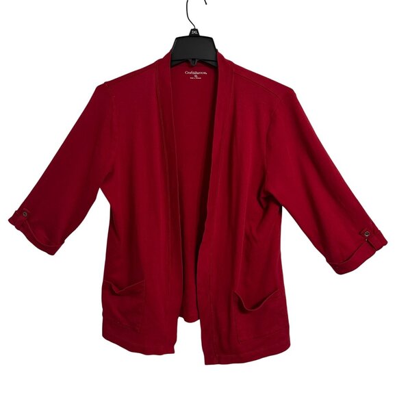 Croft & Barrow Womens Red Open Front Cardigan Size XL 100% Cotton Preppy Career - Picture 2 of 8